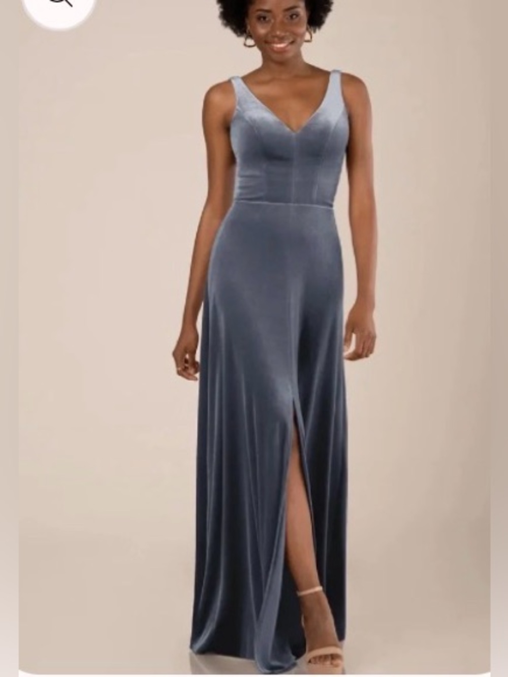 NWT V-Neck Velvet Evening Gown - Steel Blue
